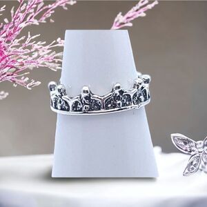 Crown Band Stackable Gypsy Boho Knuckle Pinky Ring Filagree Silver Zinc Alloy